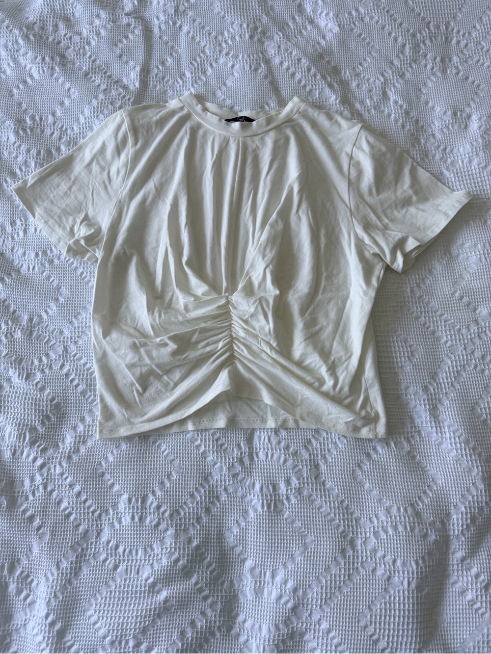 Lulu's Cream Short-Sleeve Ruched Front Tee